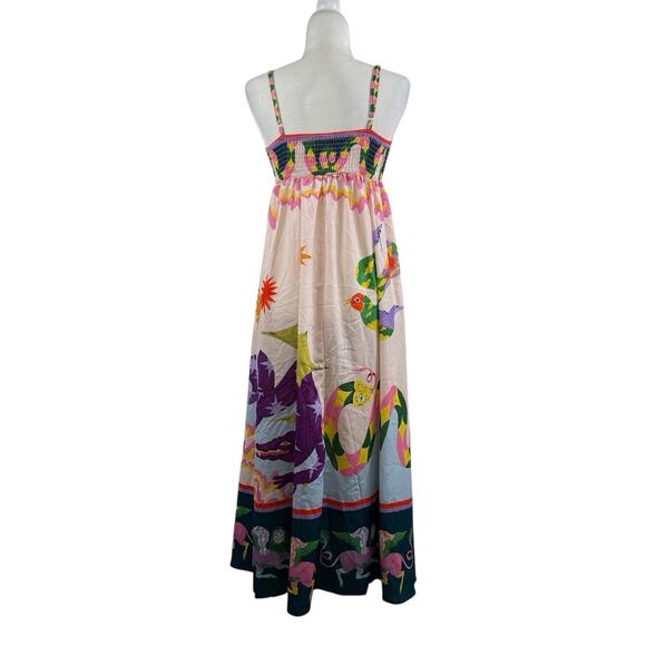 Bohemian Cami Maxi Dress Medium Graffiti Colorful Print Smocked Snake Dragon - Picture 10 of 16